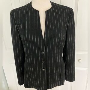 ESCADA  Women Pinstripe Black Yellow Blazer Wool Collarless  Size 40 /US Med